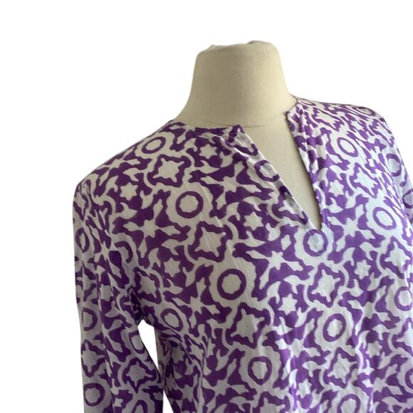 ROLLER RABBIT Tunic Womens Sz Small Purple Coverup Swim Geometric Print Beach - Picture 2 of 6
